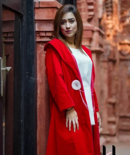 Red velvet coat set with white Palazzo