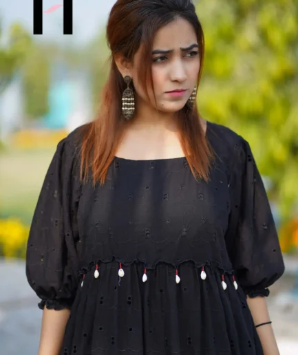 Black Chikankari Maxi Set with Golden Coin Embroidery