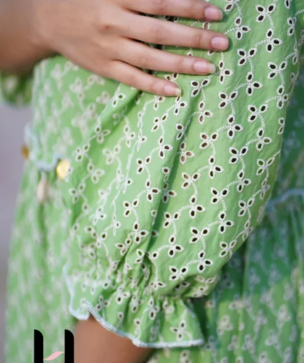 Chikankari Maxi Dress with Cowrie Shell Work