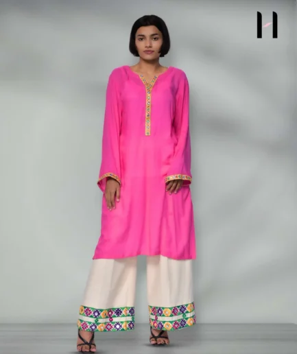 Long Shirt with Embroidered Palazzo