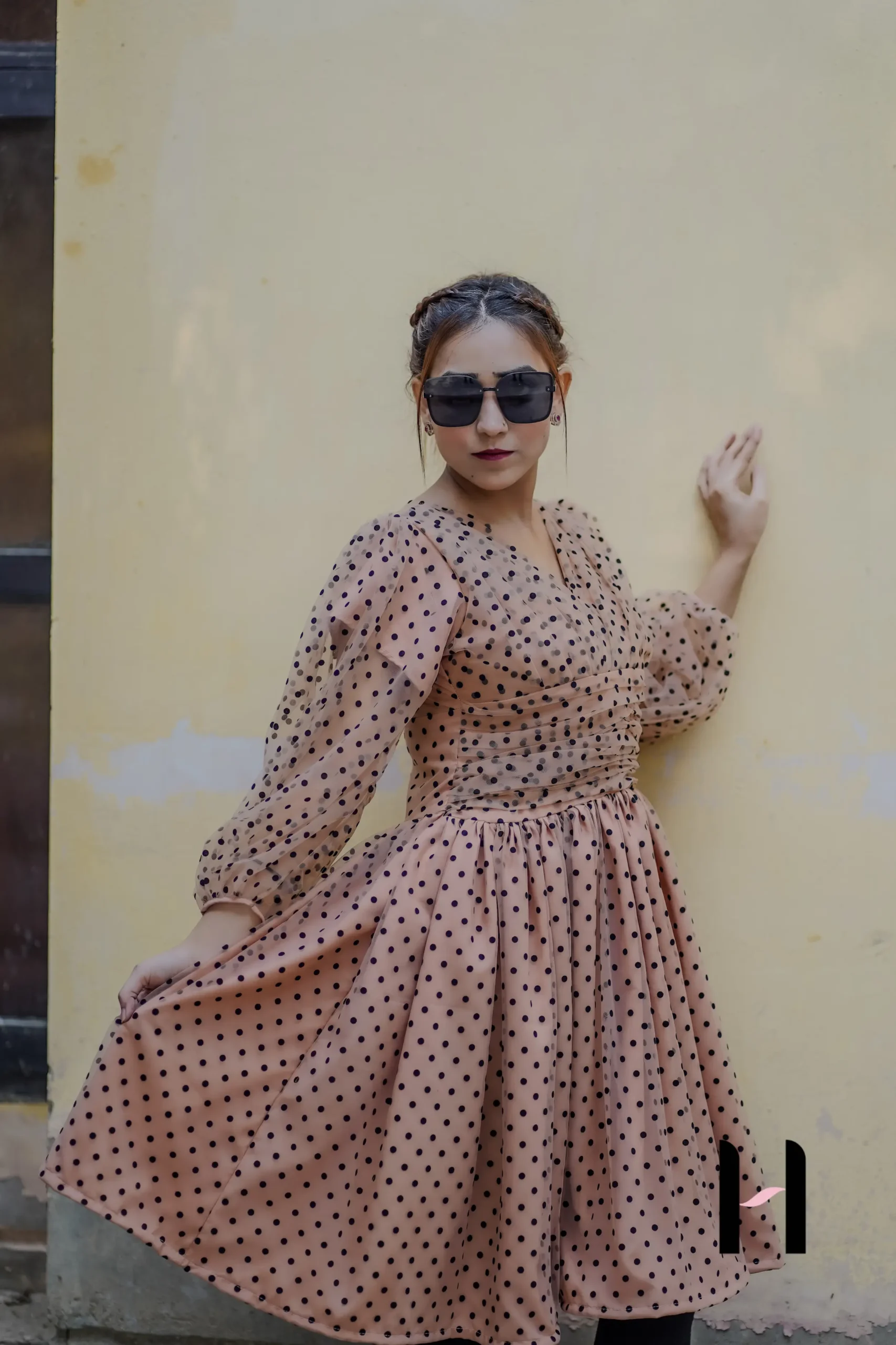 Short Velvet Polka Dot Net Gown by Hannah Syed Short Velvet Polka Dot Net Gown