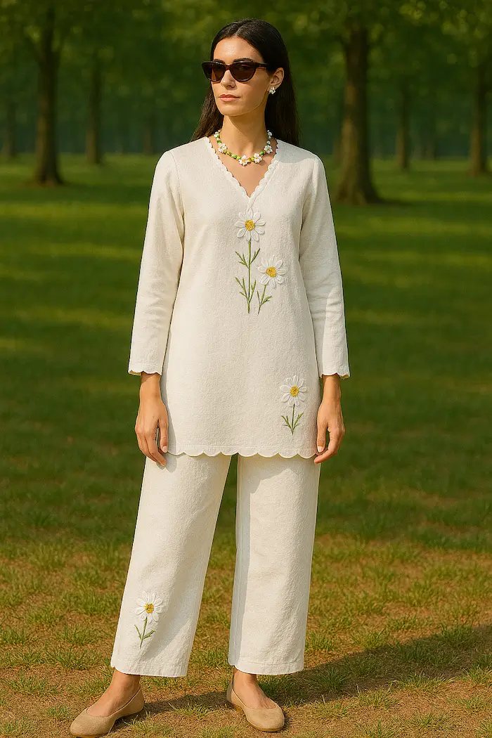 White Embroidered Co-Ord Set White Embroidered Co-Ord Set - by Hannah Syed